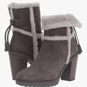 FRYE New Women’s 9 Jen Shearling Suede Ankle Boots Gray Booties Block Heel